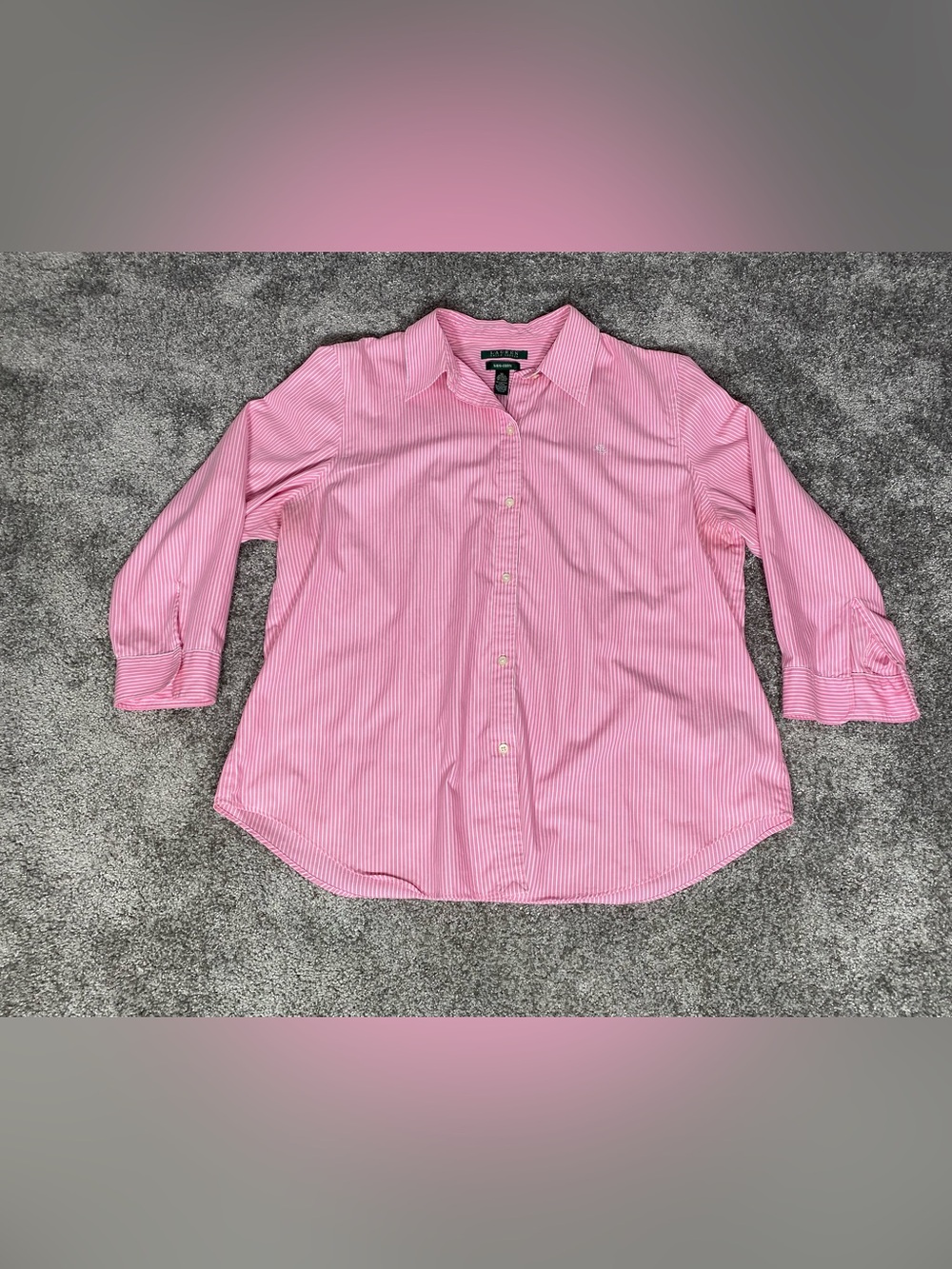Lauren Ralph Lauren Shirt Women’s XL White Pink Long Sleeve Button Front Preppy